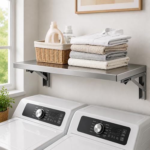 Wall Mounted Folding Table,304 Stainless Steel Wall Folding Desk,Floating Table for wall,Laundry Room Folding Table,Home Bars and Dining Establishments(100x50cm /39.4"x19.7")