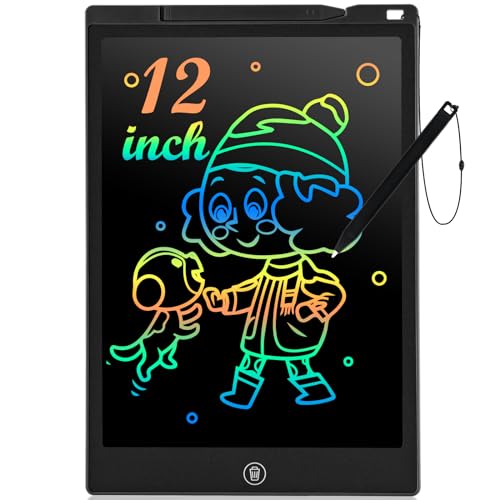 cimetech LCD Writing Tablet, Toys Gifts for 3-8 Year Old Girls Boys, 12 Inch Colorful Drawing Pad for Kids Doodle Board, Christmas Stocking Stuffers Birthday Gifts for Toddler Travel Activities, Black - color: 12'' Black