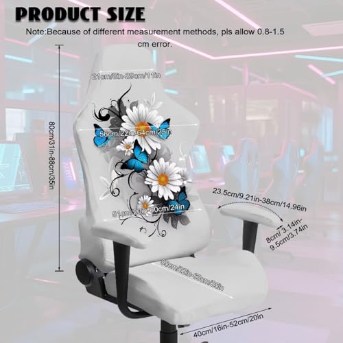 Butterfly Daisy Print Gaming Chair Cover with Armrest Covers Anti-Dust Soft Elastic Computer & Gaming Chair Slipcover Universal Fit Office Desk & Racing Computer Gamer Chairs - color: Grey - Butterfly Daisy