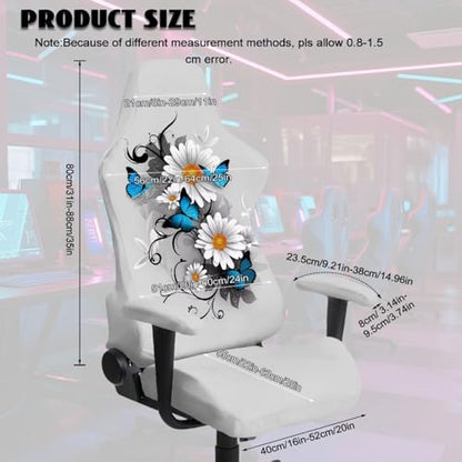 Butterfly Daisy Print Gaming Chair Cover with Armrest Covers Anti-Dust Soft Elastic Computer & Gaming Chair Slipcover Universal Fit Office Desk & Racing Computer Gamer Chairs - color: Grey - Butterfly Daisy