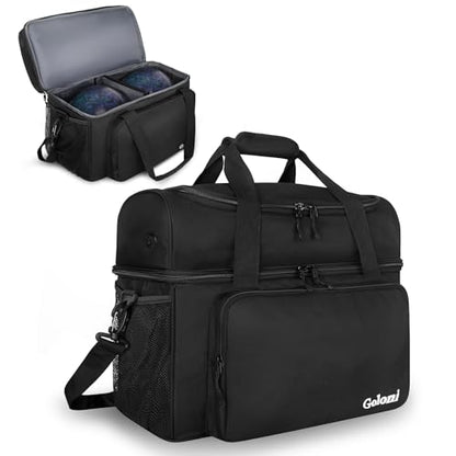 Goloni 2 Balls Bowling Bag with Ball Holder - Fits Bowling Shoes Up to Mens Size 16 and Accessories - color: Black