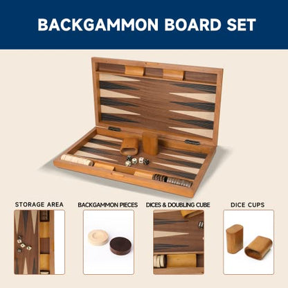GSE Games & Sports Expert Premium Wooden Folding Inlay Backgammon Board Game Set, Classic Traditional Strategy Board Games (Focus- 21 Inches) - color: Wood-focus, size: Large