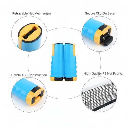 Retractable Table Tennis Net and Post Set, Clip-On Portable Ping Pong Net for Flat Surfaces, ABS Plastic - color: Blue