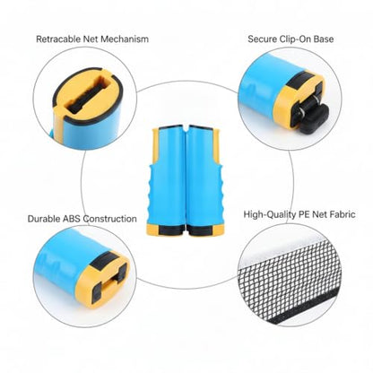 Retractable Table Tennis Net and Post Set, Clip-On Portable Ping Pong Net for Flat Surfaces, ABS Plastic - color: Blue
