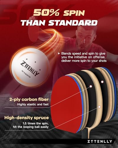 Ping Pong Paddle with Carbon Technology | Performance-Series,7-ply Finest Blade, Expert Speed/Edge/Balance, Thicker Protector Case | Table Tennis Racket for Professional - color: 2-Pack, style: Edge