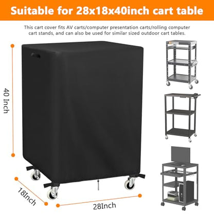 Kingling AV Cart Cover, Waterproof Rolling Media Cart Cover for Multi-Functional Media Carts/Metal Computer Presentation Stand with Wheels, Heavy Duty Protective Covers- 28"L x18"W x40"H Inch (Black) - size: 28"L x18"W x40"H(73x48x102cm)