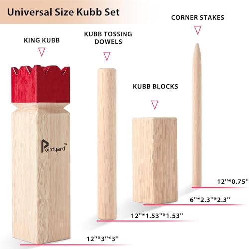 Kubb Yard Game Set Viking Chess Outdoor Hevea Hardwood Toss Game for Adults & Families - with 10 Blocks, 6 Batons, Carrying Bag | Perfect for Backyard Lawn Beach Party BBQ Camping - color: Red