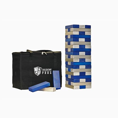 Tailgating Pros Giant Toppling Towers Wooden Blocks Game with Tote Jumbo Indoor Outdoor Yard & Backyard Lawn Game for Family & Adults, Portable Party & Team Building Fun - color: Navy/Silver