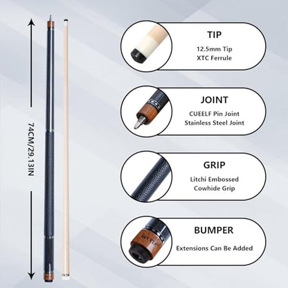 CUEELF Pool Cue Stick Low Deflection Hand-Made Inlay Billiard Cue 58'' Professional Billiard Pool Cue Stick for Adults-12.5mm Tip,3/8 * 8 Joint - color: WD-CM-HUI