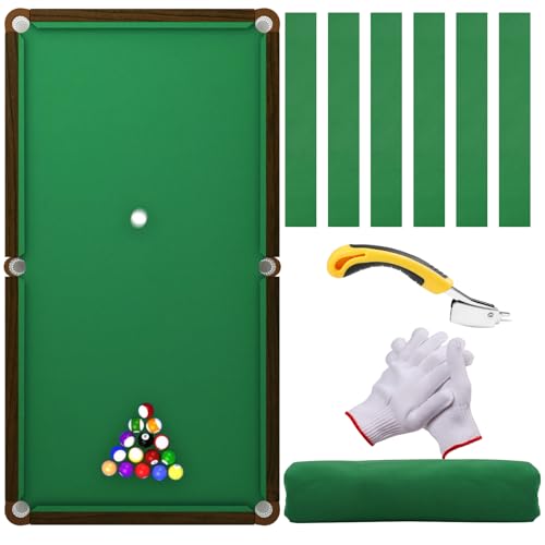 Pool Table Felt,8.53'/ 9' Billiard Cloth with 6 Pcs Cloth Strips and Staple Remover,Gloves,Pool Table Felt Replacement kit for Bars Clubs Family - color: Green, size: 8.53FT-Thickened