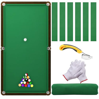 Pool Table Felt,8.53'/ 9' Billiard Cloth with 6 Pcs Cloth Strips and Staple Remover,Gloves,Pool Table Felt Replacement kit for Bars Clubs Family - color: Green, size: 8.53FT-Thickened