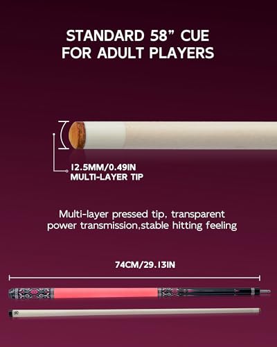 KONLLEN Maple Pool Cue Stick for Adults - Features Low Deflection Shaft, Titanium Alloy 3/8x8 Joint, and 12mm Tip - color: K-02Pmaple