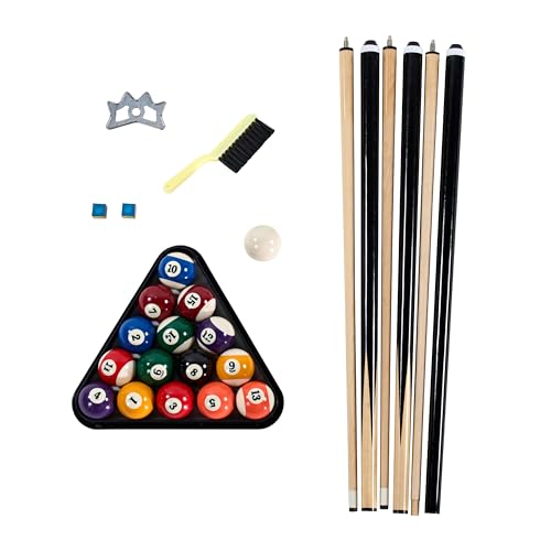 Barrington Billiards 24-Piece Pool Table Kit with 57 Inch 2-Piece Cue Sticks, 16-Piece 2 1/4 Inch Billiard Ball Set, Triangle Rack, Bridge Stick, Rail Brush, Chalk, Complete Billiards Accessories Set