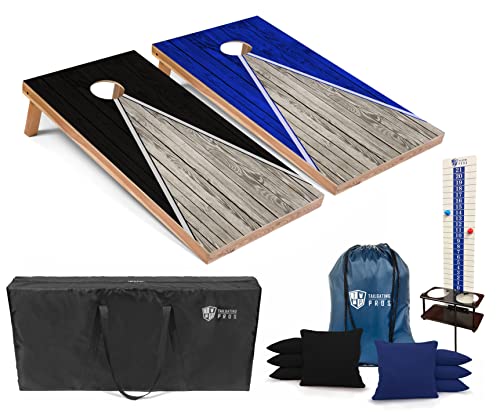 Tailgating Pros Pyramid Cornhole Board Set: Score Keeper, Bean Bags, and Carrying Case- 4'x2' Regulation Corn Hole Toss Game - color: Black/Royal