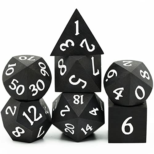 Wood DND Dice Set, 7PCS Black Polyhedral Dice Set for D&D Role Playing Games, d and d Gifts (Ebony Wood) - color: Ebony Wood
