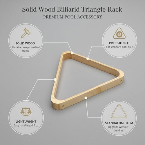 Solid Wood Billiard Triangle Rack for Standard Pool Balls - Durable Wooden Frame for 8-Ball & 9-Ball Games - color: Silver