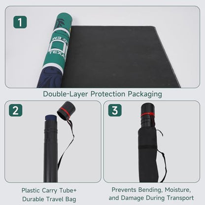 Poker Mat for 10 Players, 47x24 Inch Texas Hold’em Poker Table Mat with Non-Slip Rubber Backing, Waterproof Table Topper, Includes PE Storage Tube & Carry Bag