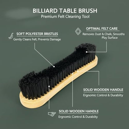 Billiard Table Felt Cleaning Brush with Soft Polyester Bristles and Wooden Handle for Pool Table Maintenance - size: 10.24 x 2.36 x 1.18 in