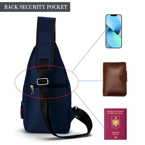 Seoky Rop Men Women Sling Backpack Nylon Water Resistant Shoulder Chest Crossbody Sling Bag with USB Charging Port - color: Dark Blue