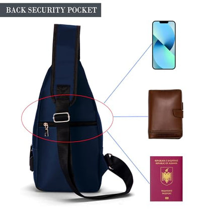 Seoky Rop Men Women Sling Backpack Nylon Water Resistant Shoulder Chest Crossbody Sling Bag with USB Charging Port - color: Dark Blue