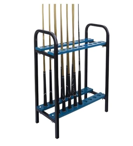 18-Cue Pool Rack Floor Stand – Wood & Iron Billiard Stick Holder, Freestanding Pool Cue & Ball Storage for Game Rooms