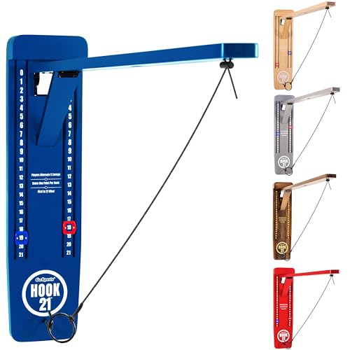 GoSports Hook 21 Wall Mount Ring Swing Game - Play Indoors or Outdoors with Foldable Arm - color: Blue