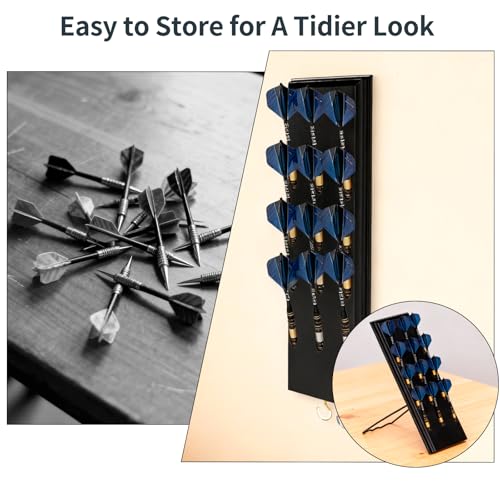 Darts Holder Wall Mounted Displays: Suit for 12 Steel/Soft Tip Darts,with Metal Hook & Storage Bag