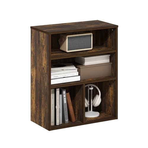 Furinno PASIR Book Shelf, 3-Tier Display Bookshelf with Adjustable Shelf, Cube Storage Bookcase, 11.8 x 23.6 x 28.1, for Living Room, Bedroom, Home Office, Amber Pine - color: Amber Pine, size: 3-Tier Wide