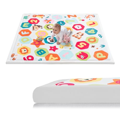 Baby Play Mat for Floor, 50'' x 50'' Thicken Foam Soft Padded Playmat for Tummy Time, Playpen Mat for Toddlers Infant Kids, Water-Repellent Coral Velvet, Non-Slip Bottom Safe for Crawling (Animal) - color: Animal, size: 50"×50"×1.3"