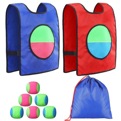 Dodgeball Game for Kids Toss and Catch Ball Set - 2 Catch Vests, 6 Dodgeballs & Drawstring Bag, Outdoor Yard Catching Ball Set Graduation Birthday Party Games