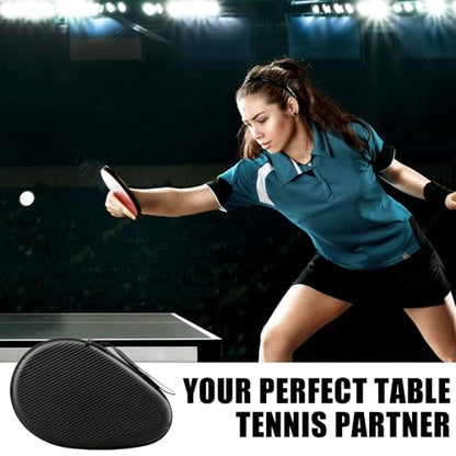 MiOYOOW Table Tennis Racket Case, Hard Shell Ping Pong Storage Bag Ping Pong Paddles Case with Zipper Can Hold 2 Short-Handled Rackets or 1 Long-Handled Racket - color: Straw mat pattern black