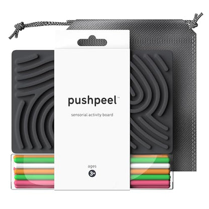 Pushpeel Sensory Activity Board: Silicone Fidget Toy for Calming, Stress, Anxiety, ADHD & Autism | Silent, No Mess | Kids 3+ & Adults | Includes Portable Travel Bag & 11 Strings (Granite) - color: Granite