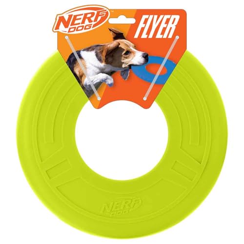 Nerf Dog Atomic Flyer Outdoor Dog Toy, 10 Inch Flying Disc Dog Fetch Toy, Rubber Dog Toy for Medium Dogs and Large Dogs, Green - color: Green, size: 10 Inch