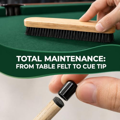 6 Piece Pool Table Cleaning Kit Professional Billiard Felt Cleaner Rail Brush Set with Wooden Brushes Cue Cloths Ferrule Polish Cloths and Sticky Lint Roller for Table Care