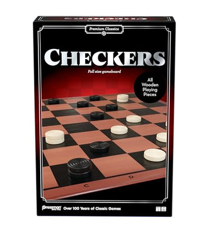 Pressman Premium Classics: Checkers | Full-Size Folding Gameboard with Wooden Playing Pieces | 2 Players, Ages 8+