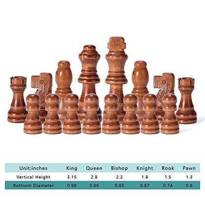 Wooden Chess Pieces Only, 32 Piece Tournament Staunton Wood Chessmen with 3.15 inches King, Chess Game Pawns for Chess Board Game, Replacement of Missing Pieces