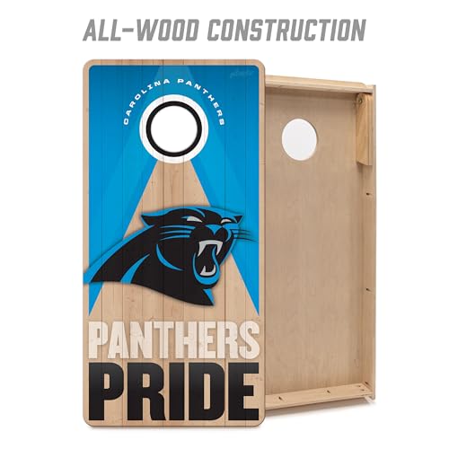 YouTheFan NFL 2' x 4' Slogan Series Professional Wood Cornhole Game with Logo Bags - color: Carolina Panthers