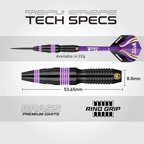 WINMAU MvG vs Wizard Steel Tip Darts Set – 22g Brass Twin Set with Flights, Shafts & Wallet – Dual Grip Styles for Practice & Play