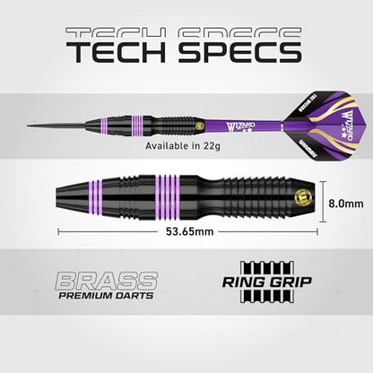 WINMAU MvG vs Wizard Steel Tip Darts Set – 22g Brass Twin Set with Flights, Shafts & Wallet – Dual Grip Styles for Practice & Play