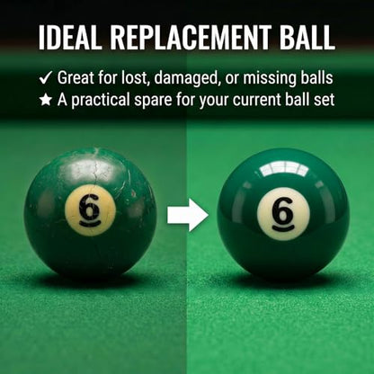 KONLLEN Single Replacement Pool Ball – 2-1/4" Regulation Size & Weight Billiard Ball Made of Phenolic Resin (Choose 1–15 or Cue Ball) - color: #6