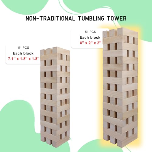GOTHINK Giant Tumbling Tower Game, Super Large 51pcs Wooden Blocks Stacking Game, Stacking to Over 6 Feet, Jumbo Timber Blocks with Carry Bag, Jumbo Outdoor Indoor Game Toy Gift for Kids and Adults - size: G-Over 6FT