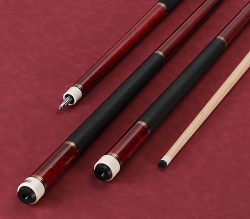 Pool Cue Stick Genuine Leather Cowhide Grip 58" 19 20oz 2 Piece with 12.5mm Tip,Canadian Maple Pro Billiard Cue,for Adults/Beginner/Pro Player. - color: Red-19oz-Genuine Leather Grip-Only Cue