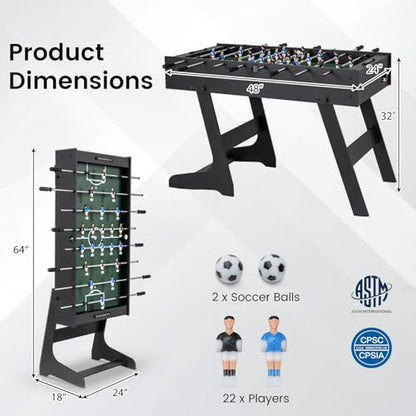 Goplus Folding Foosball Table, 48'' Full Competition Size Soccer Table for Adults Family Night, Game Room, Party - color: Black