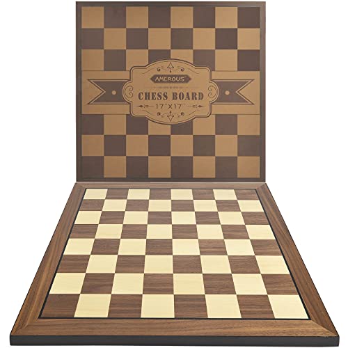AMEROUS 17 Inches Wooden Chess Board Only, Professional Tournament Chess Board Large with Gift Package - Chess Rules, Beginner Chess Board Game for Adults