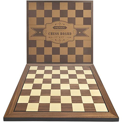 AMEROUS 17 Inches Wooden Chess Board Only, Professional Tournament Chess Board Large with Gift Package - Chess Rules, Beginner Chess Board Game for Adults