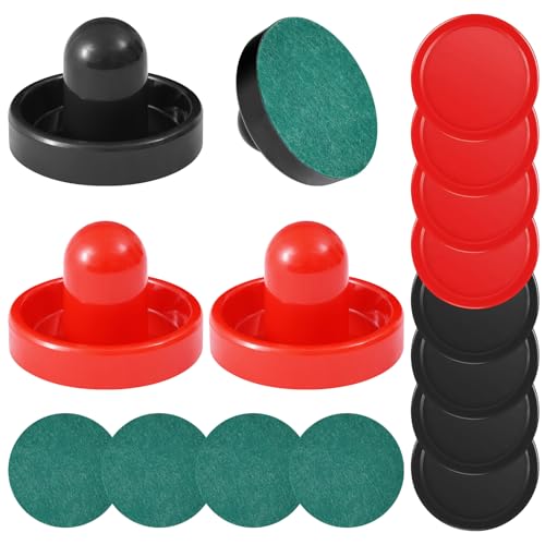 Air Hockey Pushers and Air Hockey Pucks, Indoor Games Goal Handles Paddles Replacement Accessories Set for Game Tables Equipment - color: Black-Red
