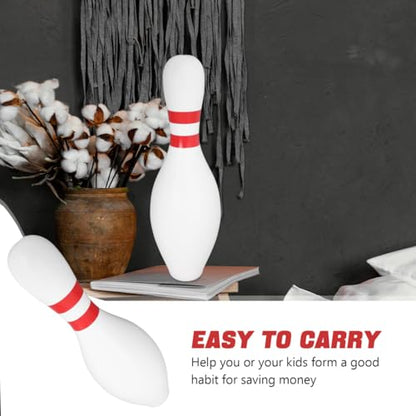 15 Inch Bowling Pin Piggy Bank for Kids, Large White Plastic Money Saving Jar, Unbreakable Coin Holder for Sports Theme Room Decor & Birthday Souvenir