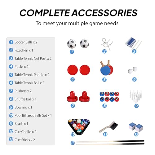 PEXMOR 6-in-1 Multi Game Table for Adults, Combo Table for Game Room, 48" Game Table Set for Family w/Hockey, Foosball, Pool, Table Tennis, Shuffleboard, Bowling