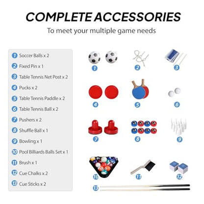 PEXMOR 6-in-1 Multi Game Table for Adults, Combo Table for Game Room, 48" Game Table Set for Family w/Hockey, Foosball, Pool, Table Tennis, Shuffleboard, Bowling