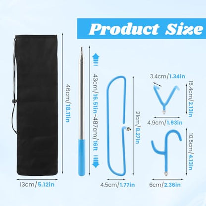 Disc Golf Retriever Pole, 16 Feet Telescopic Design with Stainless Steel Frame, Carry Bag,Extendable Golf Accessories Grabber to Retrieve Discs in Water